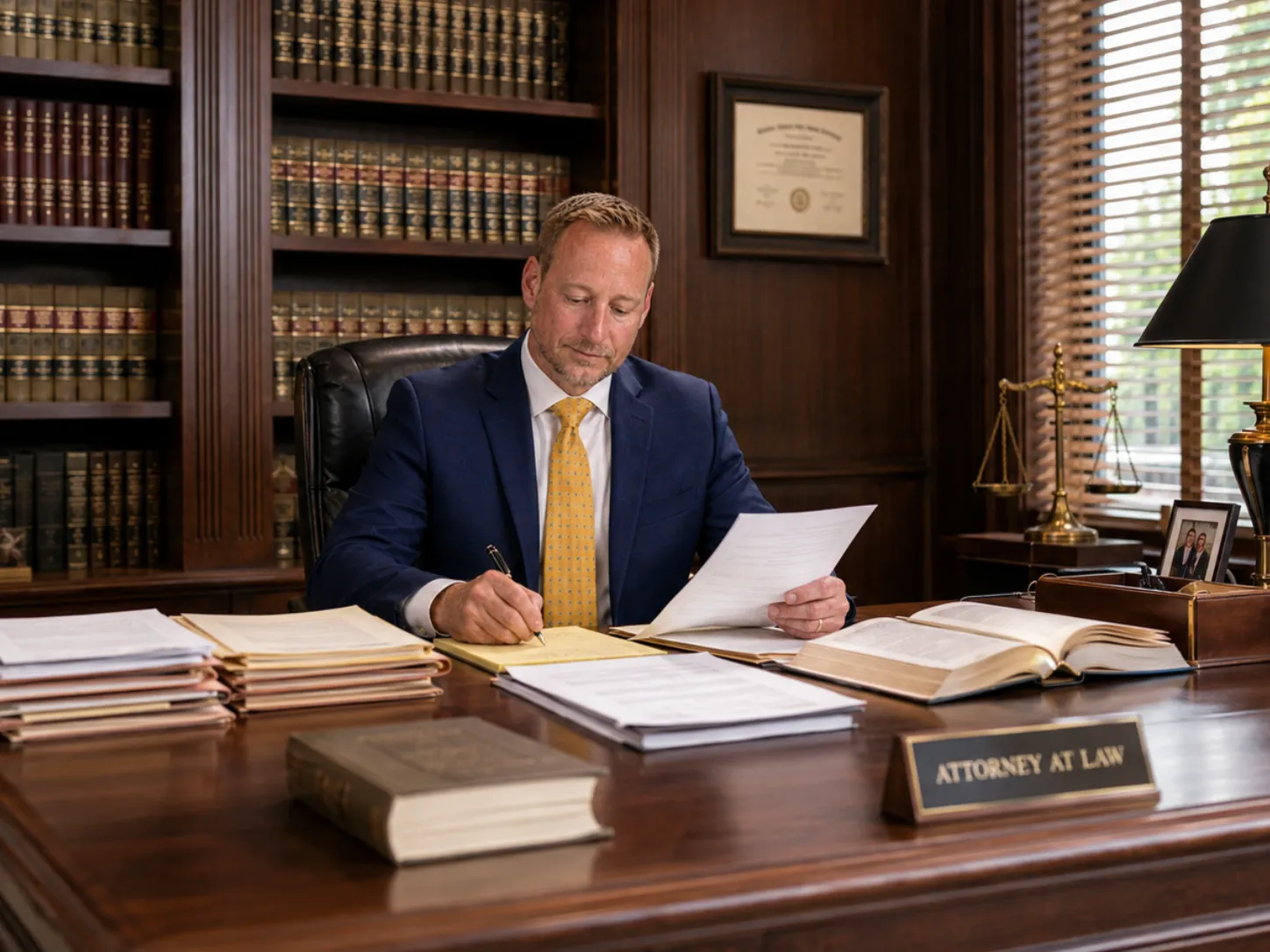 Attorney meeting with a client in an office
